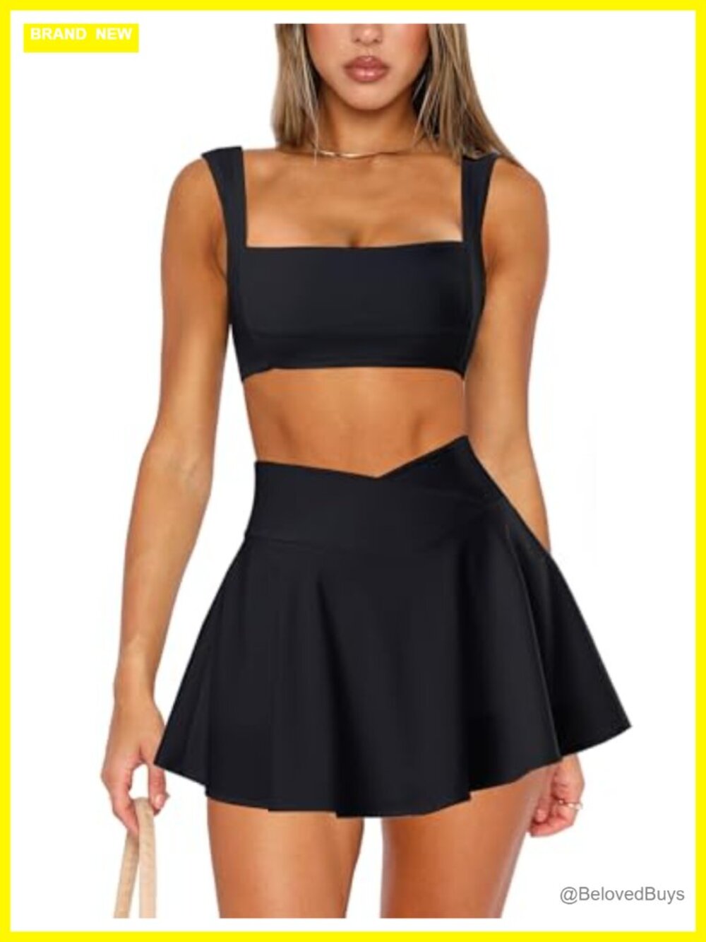 Two Piece Tennis Skirt Set Mini Skort Bra Top Gym Pickleball Outfit